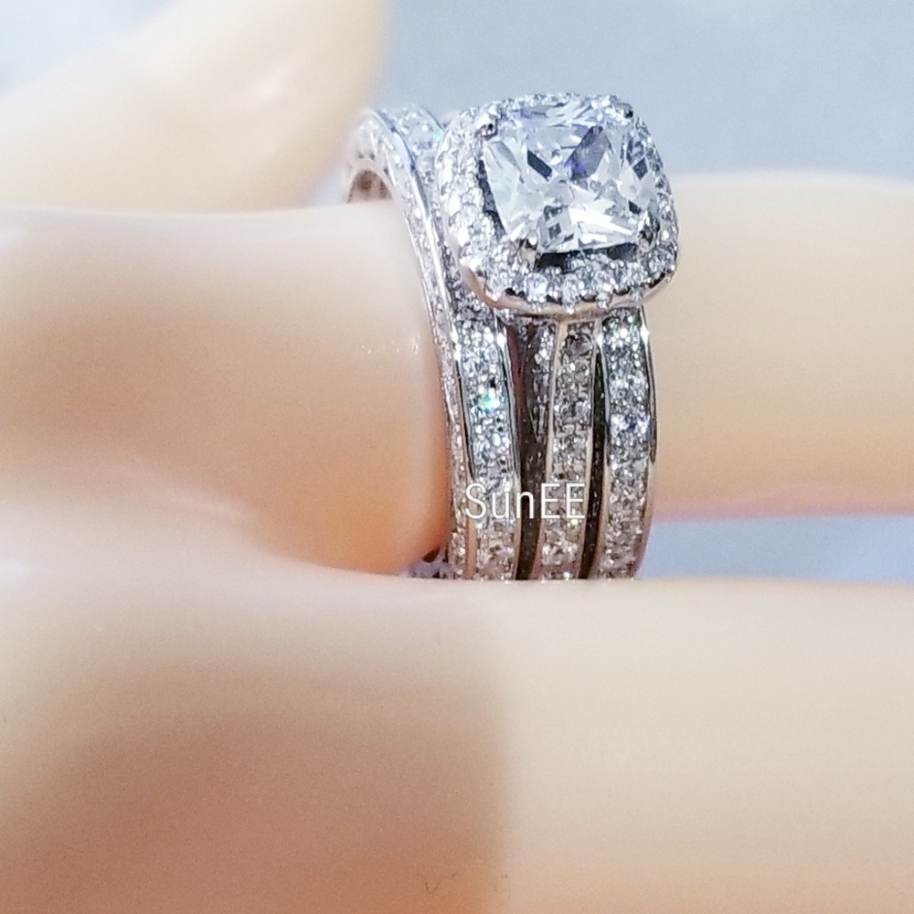 NEW 925 STERLING SILVER HALO CUSHION DIAMOND RING